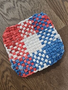Handwoven Cotton Trivet - Red, White & Blue